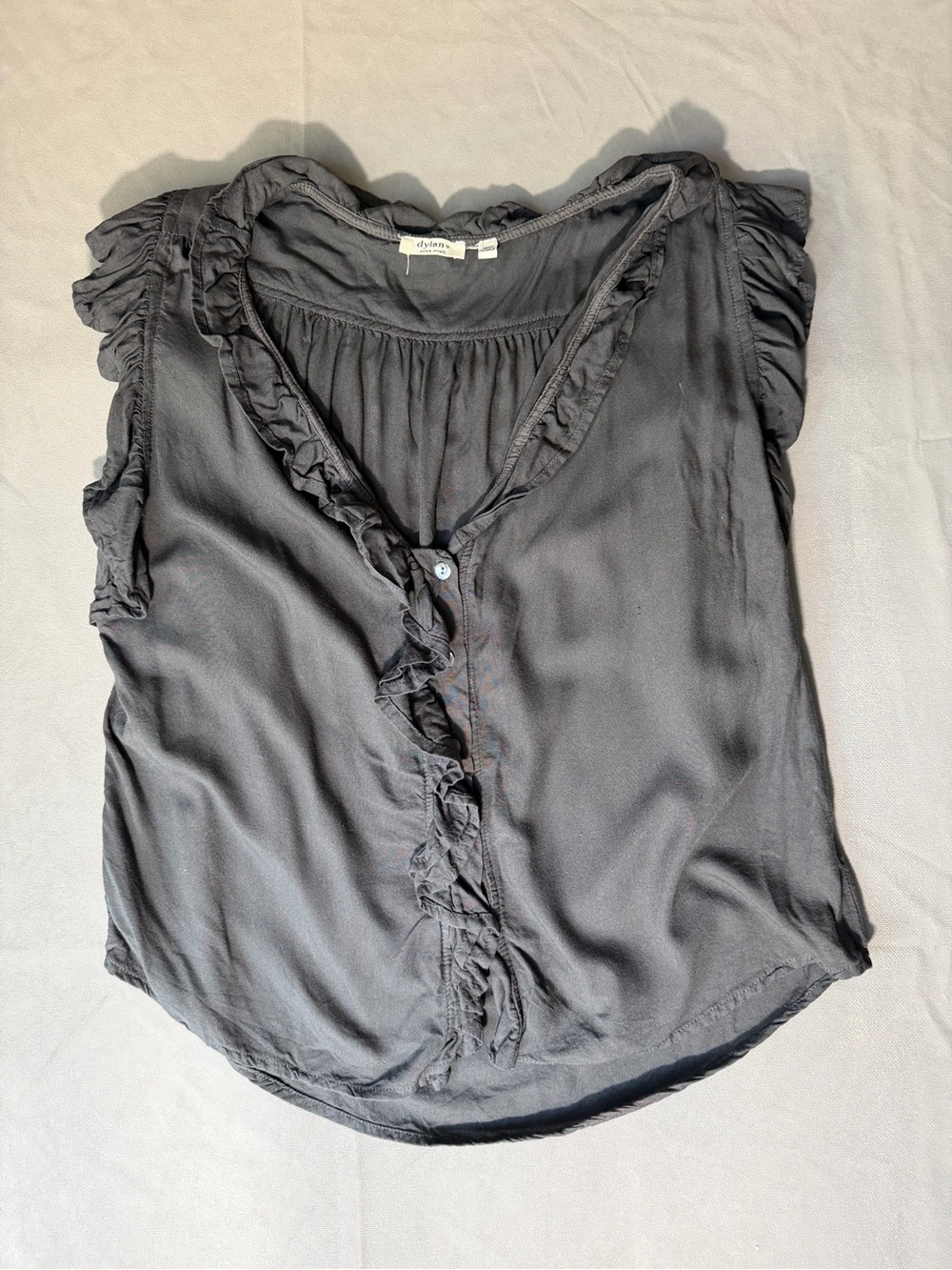 Ruffled V-Neck Sleeveless Blouse - charcoal grey